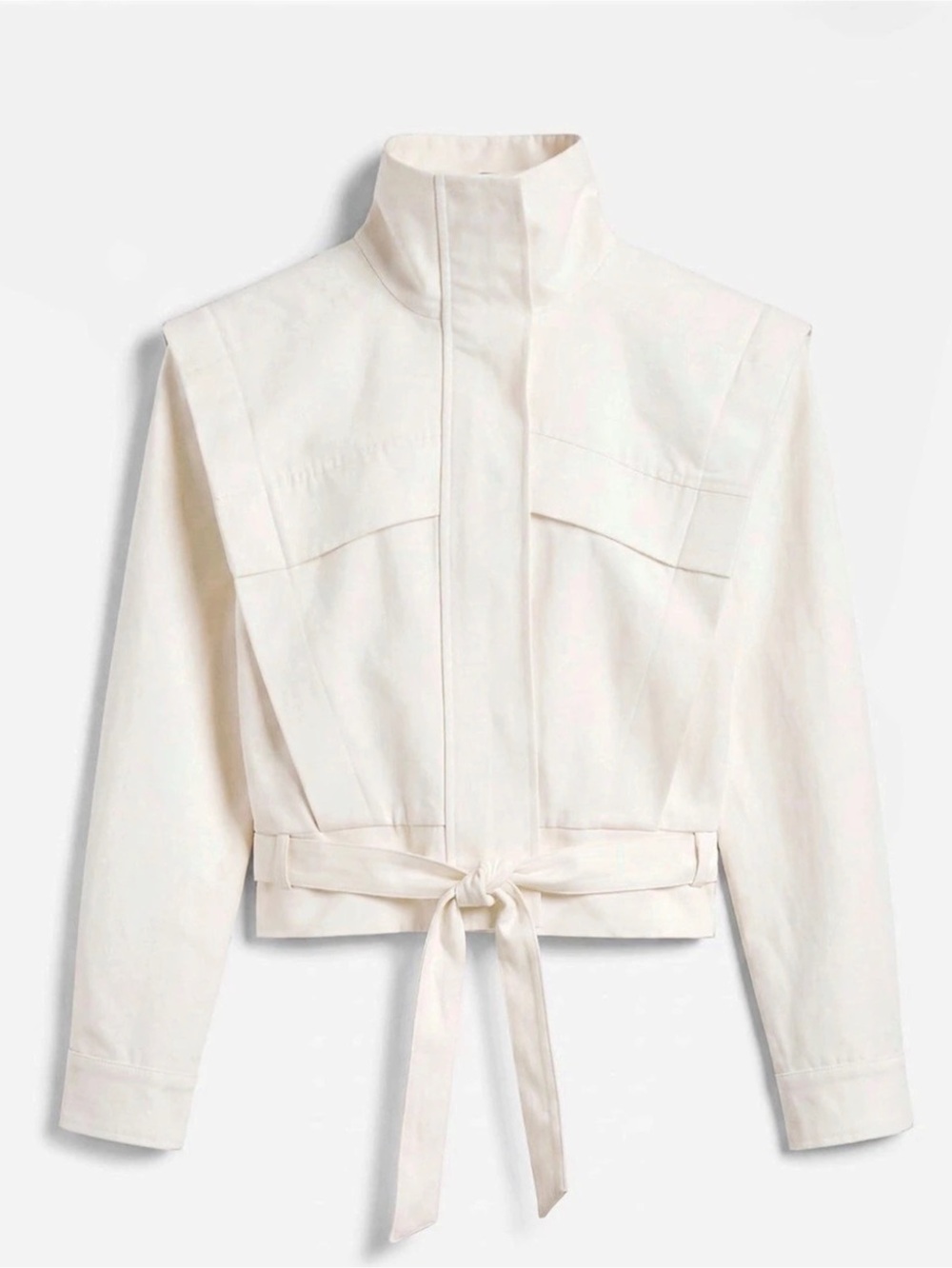 ASOS DESIGN Cream Funnel Neck Belted Structured Jacket Size 4 NWT
